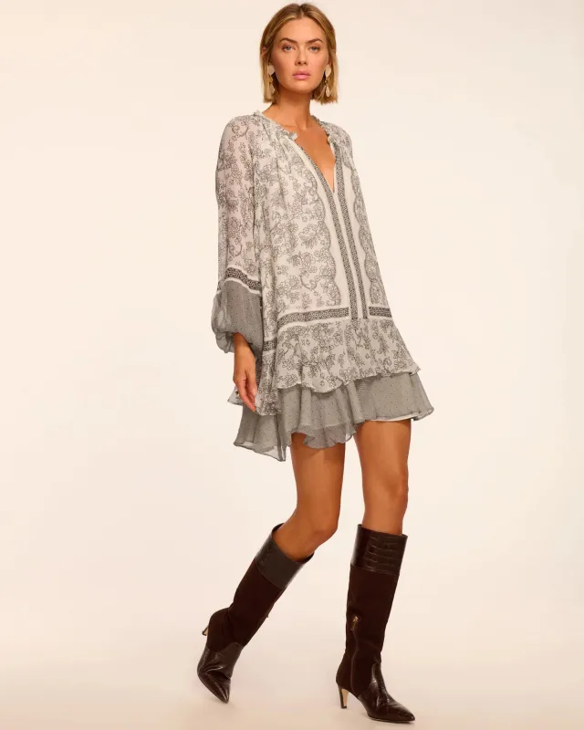 Ramy Brook - Josefine Printed Silk Long Sleeve Mini Dress - Bone Floral made by Ramy Brook