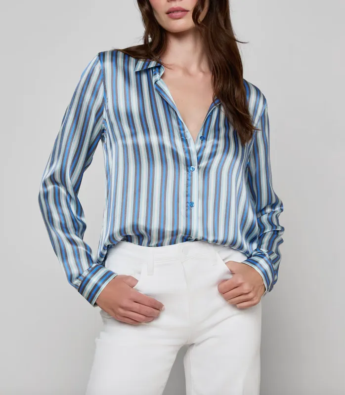 L’agence - Tyler Silk Blouse - Blue Multi Herringbone Stripe sold by Jessie Boutique