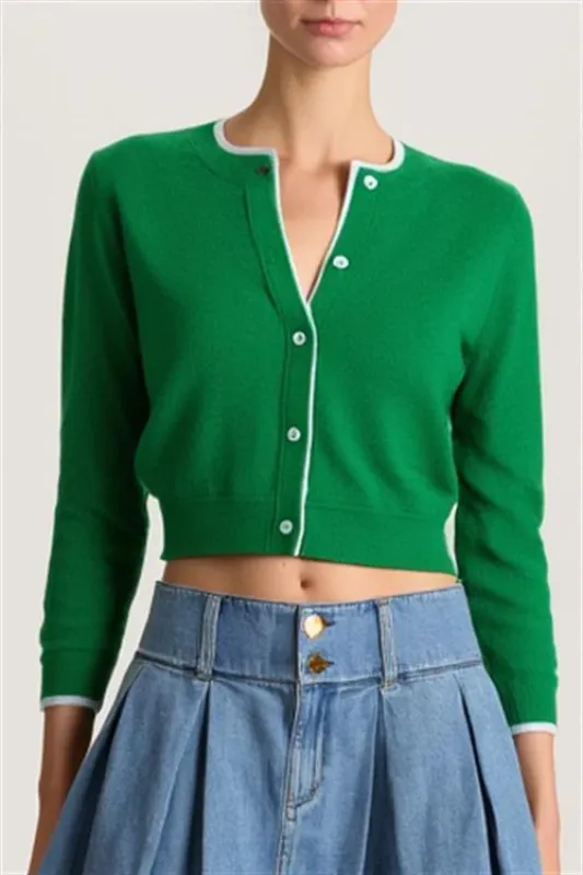 Alice + Olivia - Dollie Two Tone Cashmere Cardigan - Green Apple/Carolina Blue sold by Jessie Boutique