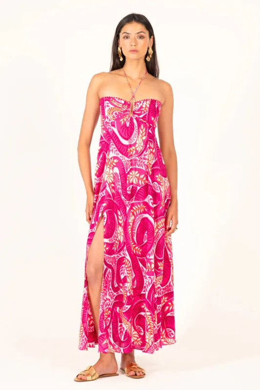 Poupette St Barth - Long Dress Carla - Pink Holy Snake sold by Jessie Boutique