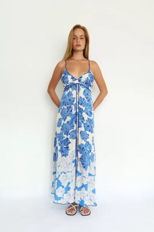 Poupette St Barth - Long Dress Denise - Blue Flower Bunch sold by Jessie Boutique