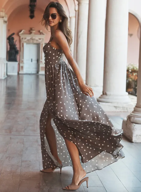 L'agence - Rosette Maxi Dress - Cardamom/Ecru Polka Dot made by L'AGENCE