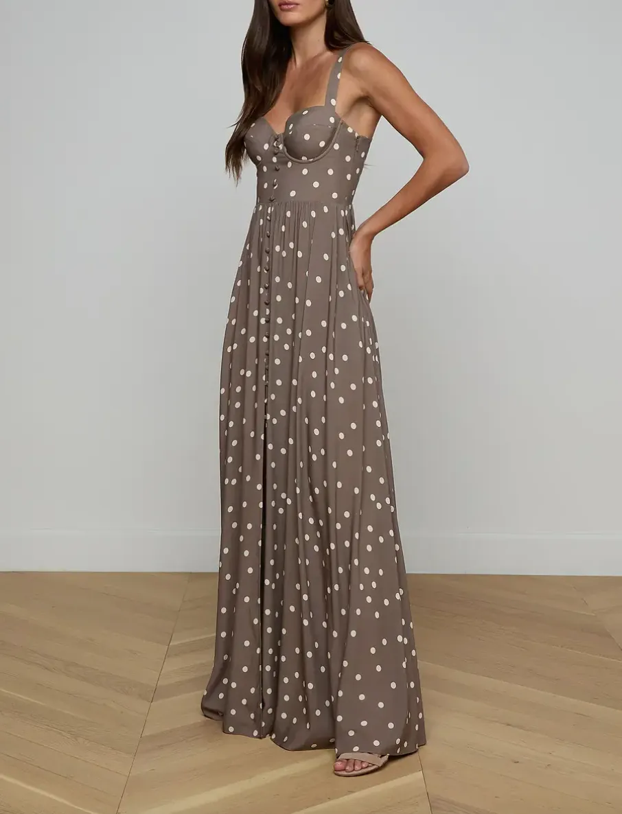 L'agence - Rosette Maxi Dress - Cardamom/Ecru Polka Dot sold by Jessie Boutique product image thumbnail 3