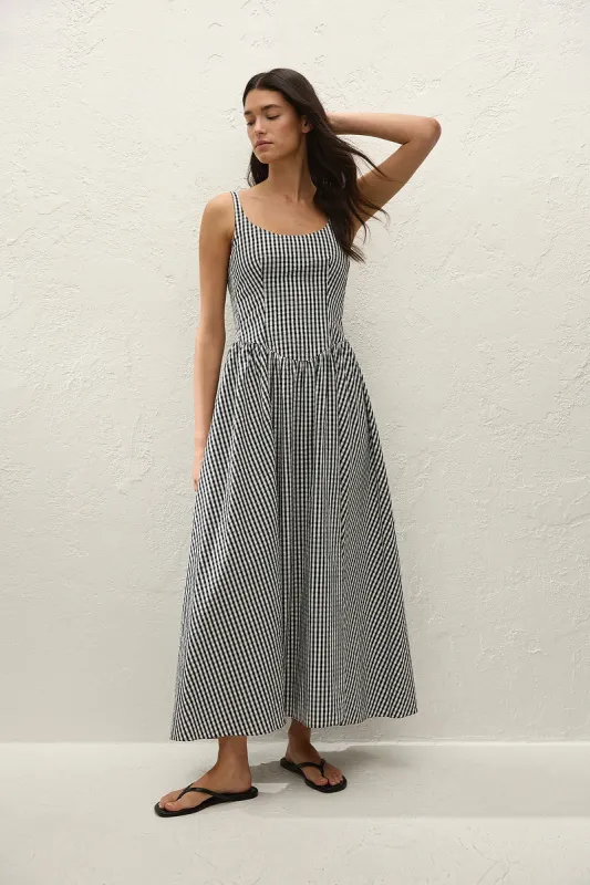Faithfull The Brand - Chiara Midi Dress - Black Textured Gingham made by Faithfull the Brand