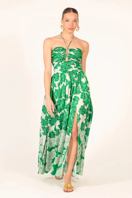 Poupette St Barth - Long Dress Avril - Green Flower Bunch made by Poupette St Barth