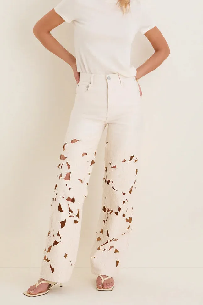 Simkhai - Betty Floral Cut Out Jean - Marshmallow sold by Jessie Boutique