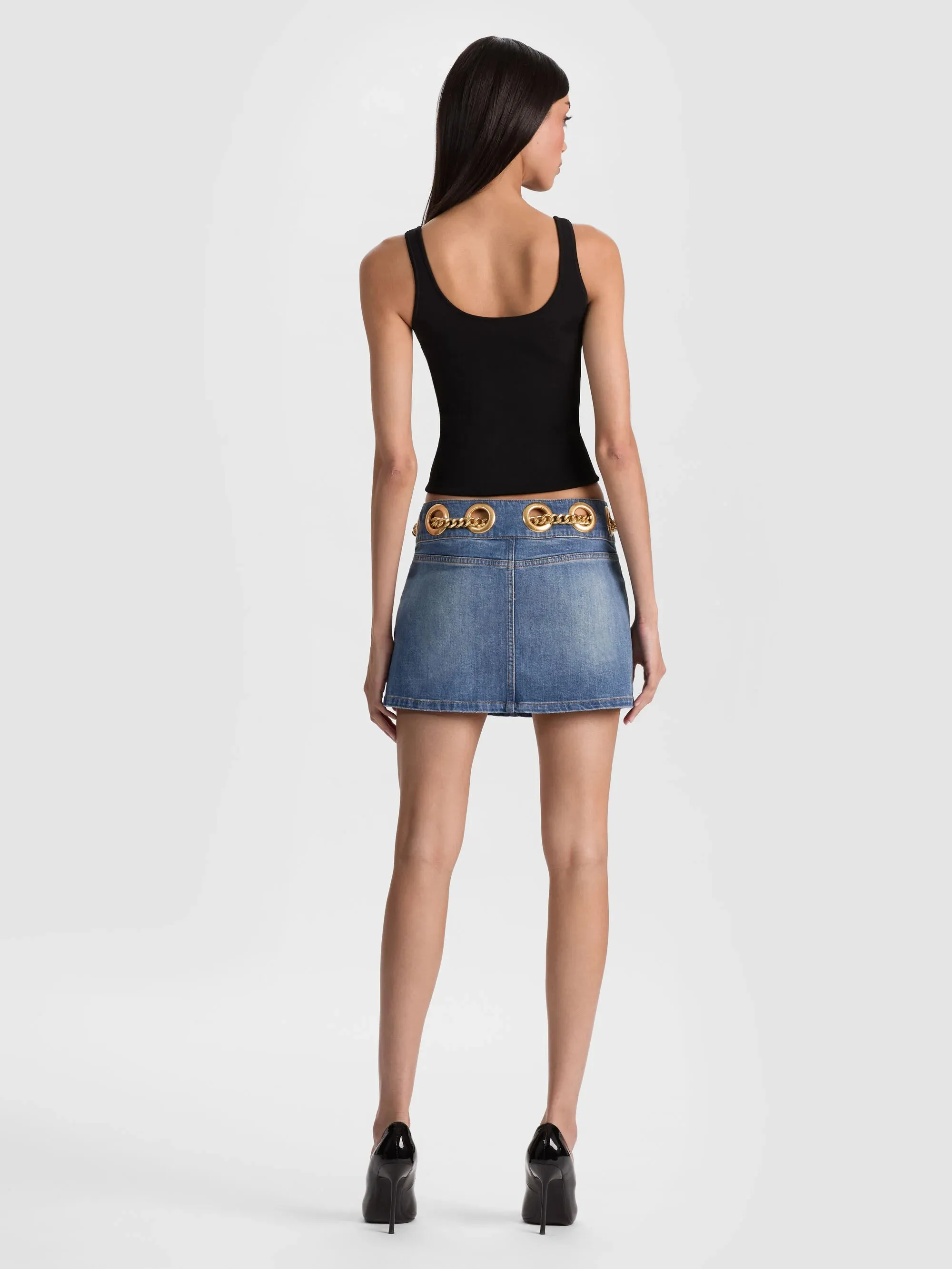 Alice + Olivia - Morgana Chain Belt Denim Mini Skirt - Brooklyn Blue sold by Jessie Boutique product image thumbnail 3