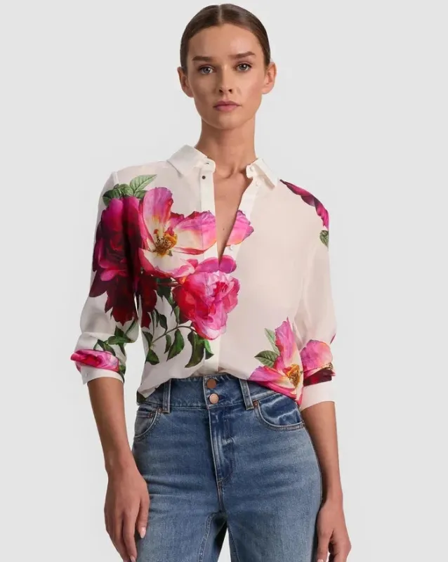 Alice + Olivia - Willa Silk Blouse - Empress Bloom Off White made by Alice + Olivia