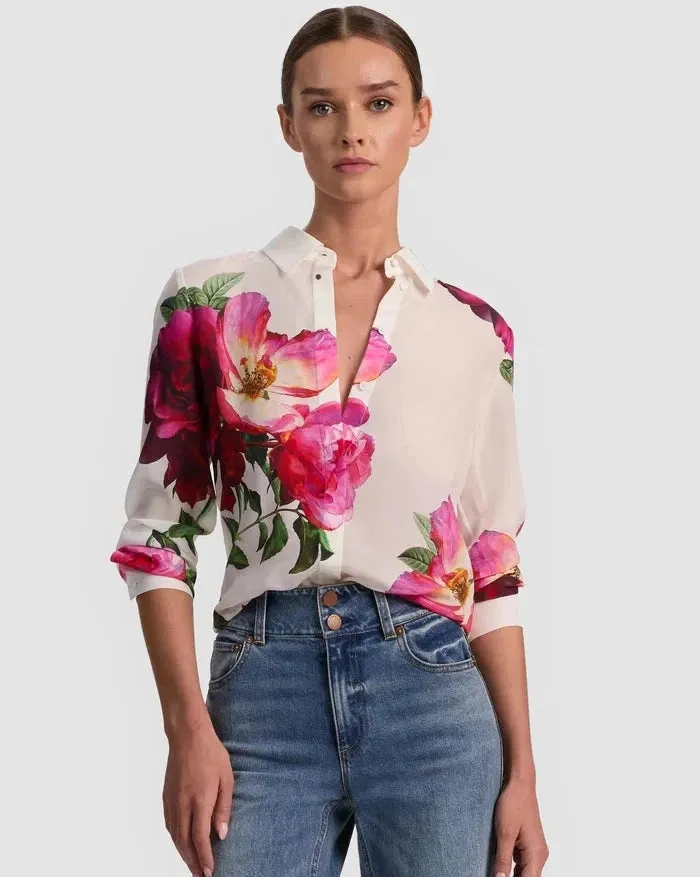 Alice + Olivia - Willa Silk Blouse - Empress Bloom Off White sold by Jessie Boutique