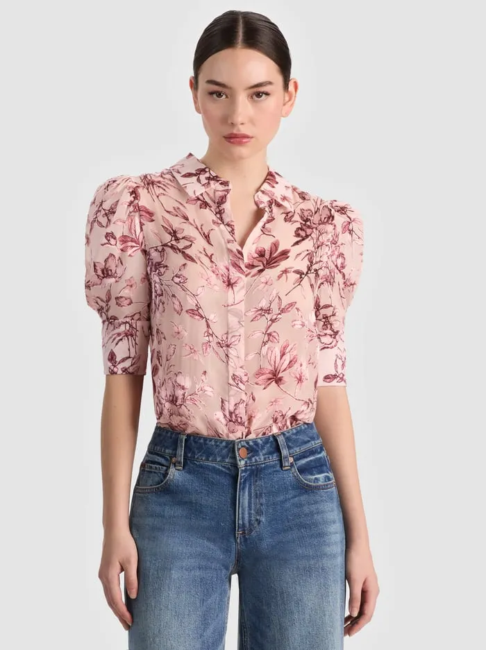 Alice + Olivia - Willa Puff Sleeve Blouse - Mystic Garden English Rose sold by Jessie Boutique