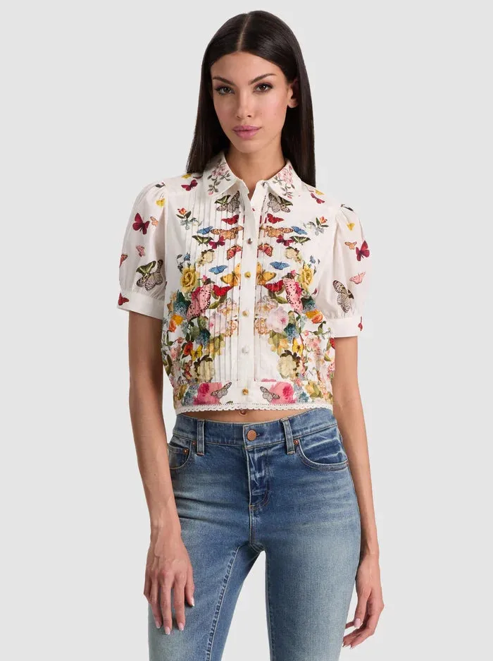 Alice + Olivia - Rosie Cropped Button Down - Solar Strength Off White sold by Jessie Boutique