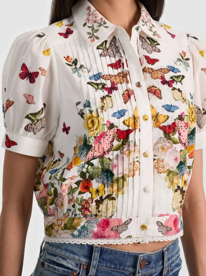 Alice + Olivia - Rosie Cropped Button Down - Solar Strength Off White sold by Jessie Boutique product image thumbnail 3