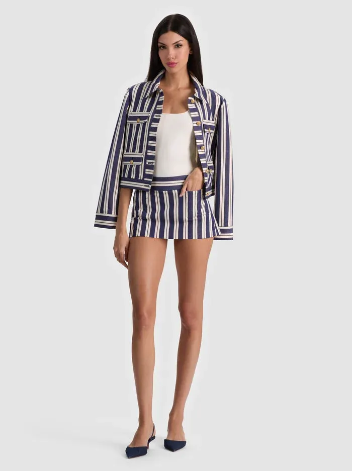 Alice + Olivia - Ace Mini Skort - Metro Stripe Twilight Blue sold by Jessie Boutique