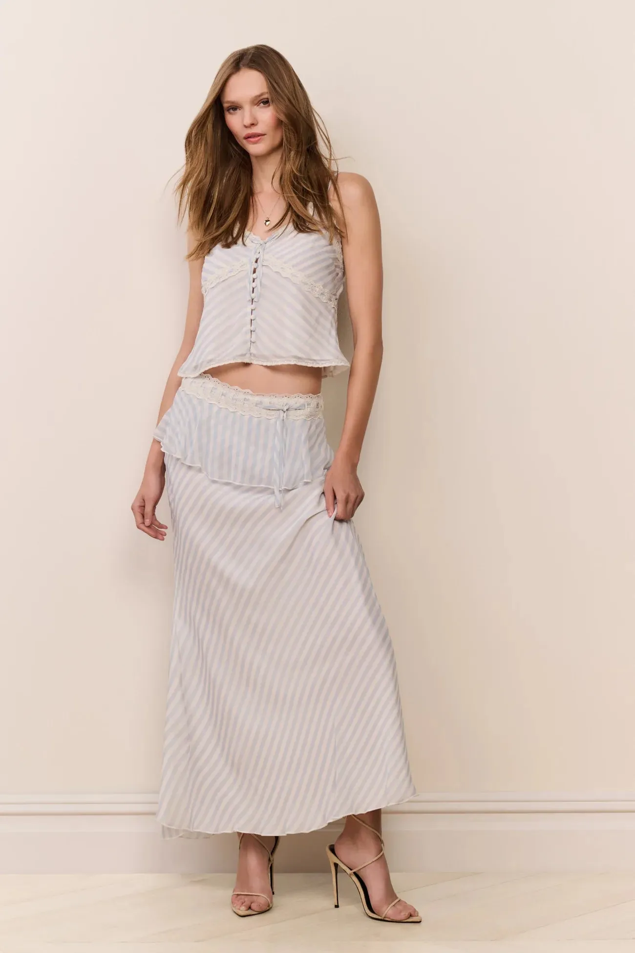 LoveShackFancy - Sylette Chiffon Striped Maxi Skirt - Lariat Blue sold by Jessie Boutique product image thumbnail 2