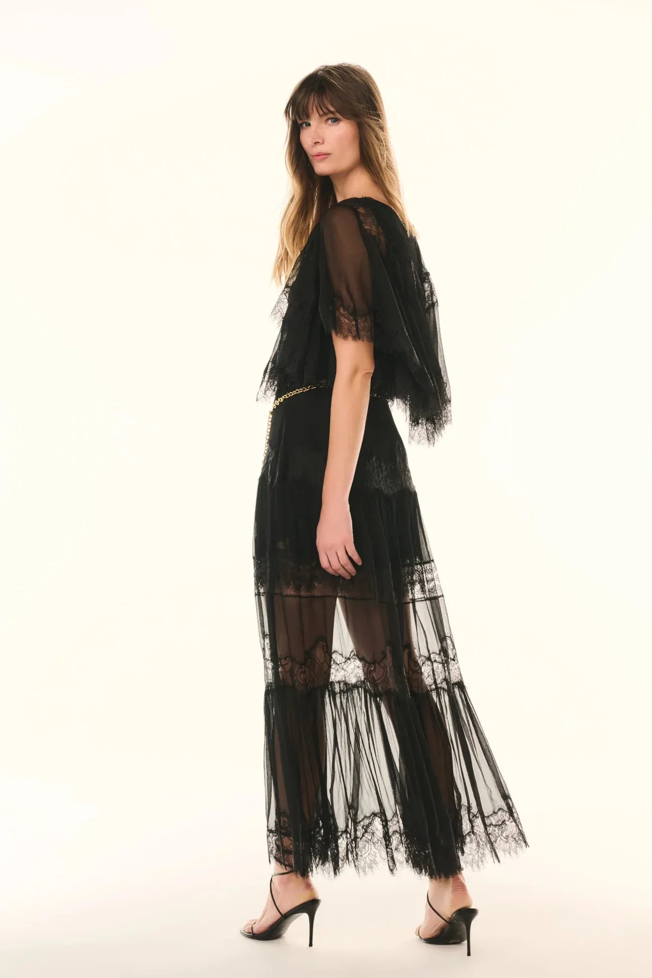 LoveShackFancy - Aureline Silk Lace Pleated Maxi Skirt - Black sold by Jessie Boutique product image thumbnail 4