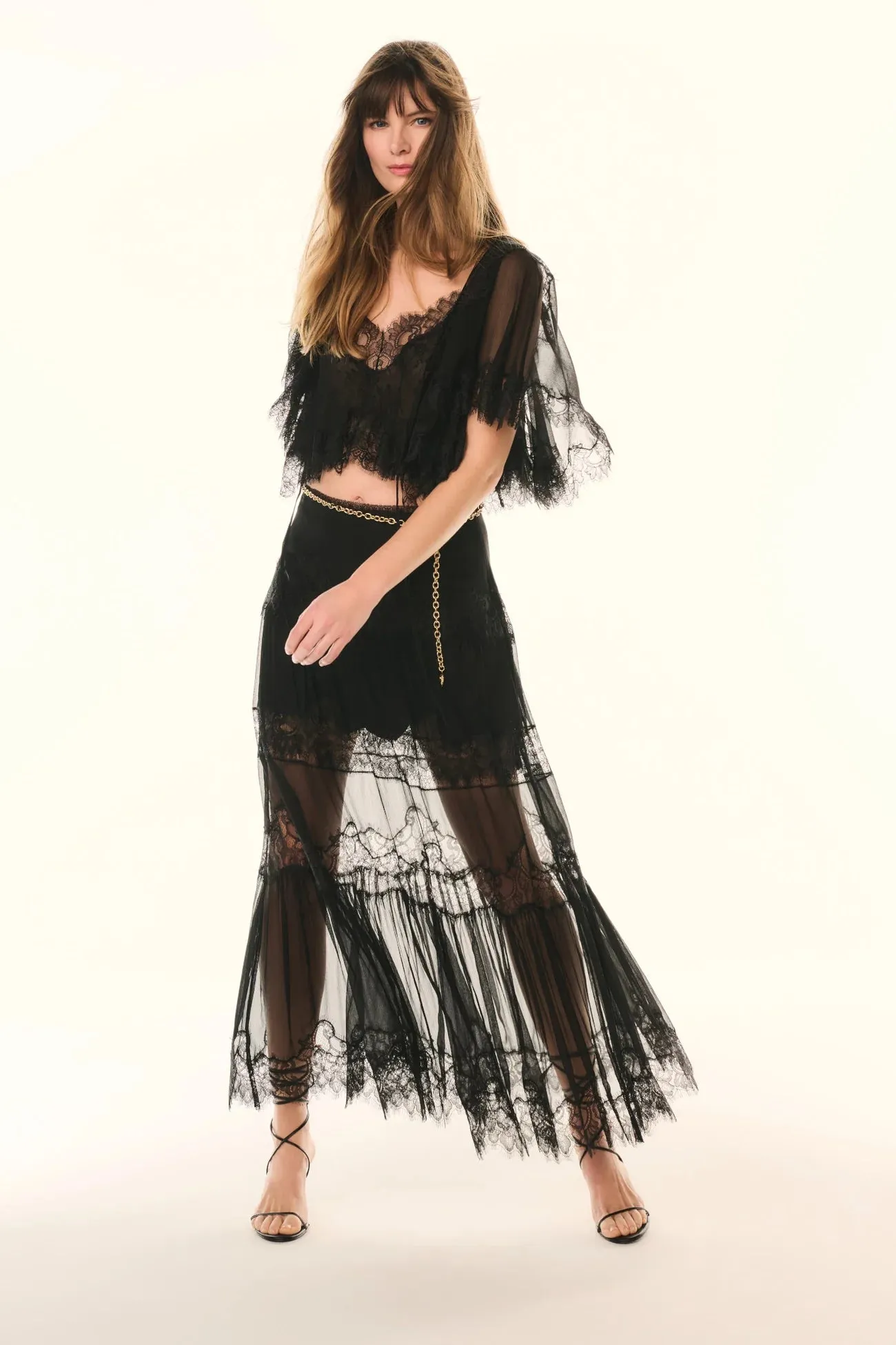 LoveShackFancy - Aureline Silk Lace Pleated Maxi Skirt - Black sold by Jessie Boutique product image thumbnail 2