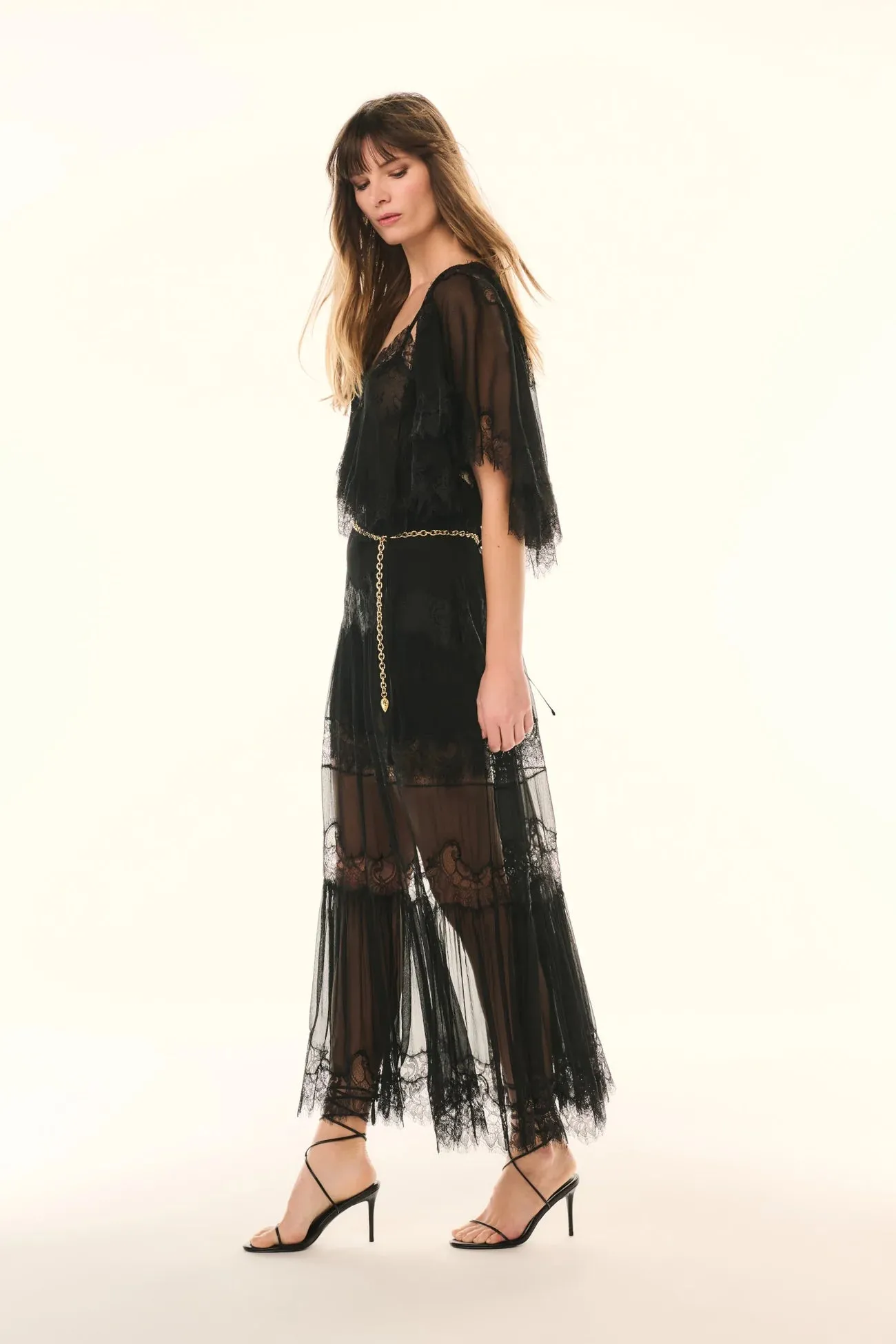 LoveShackFancy - Aureline Silk Lace Pleated Maxi Skirt - Black sold by Jessie Boutique product image thumbnail 3