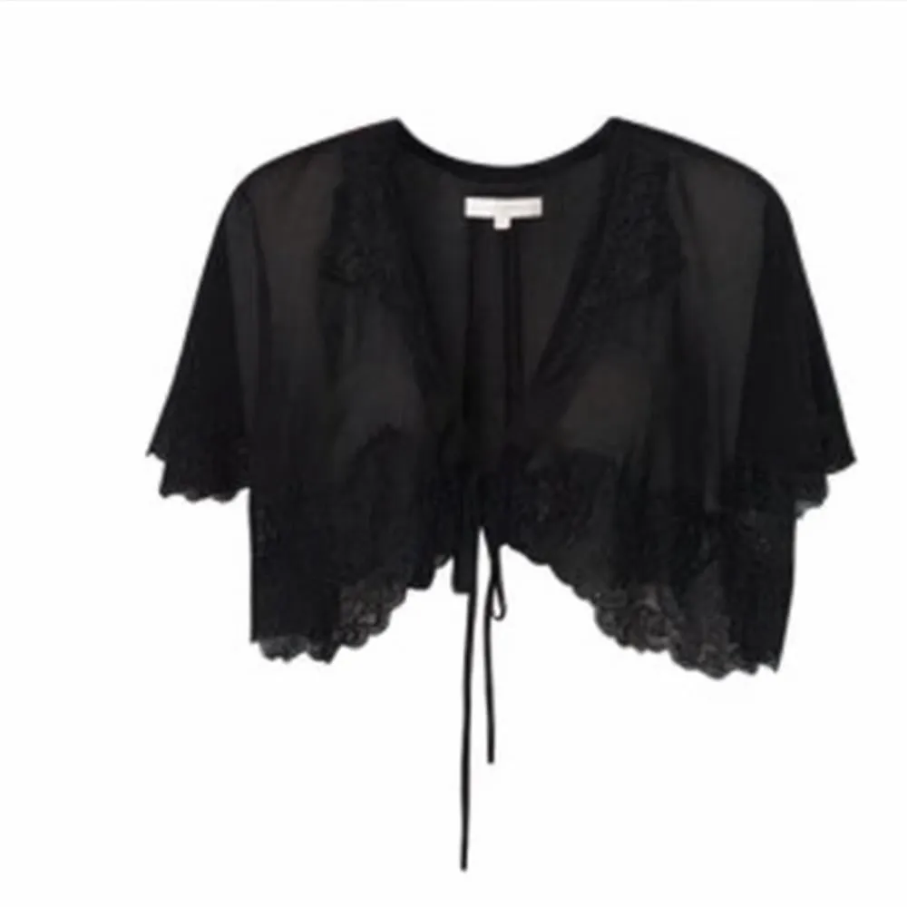 LoveShackFancy - Thessisa Silk Lace Cropped Shawl Blouse - Black sold by Jessie Boutique product image thumbnail 4