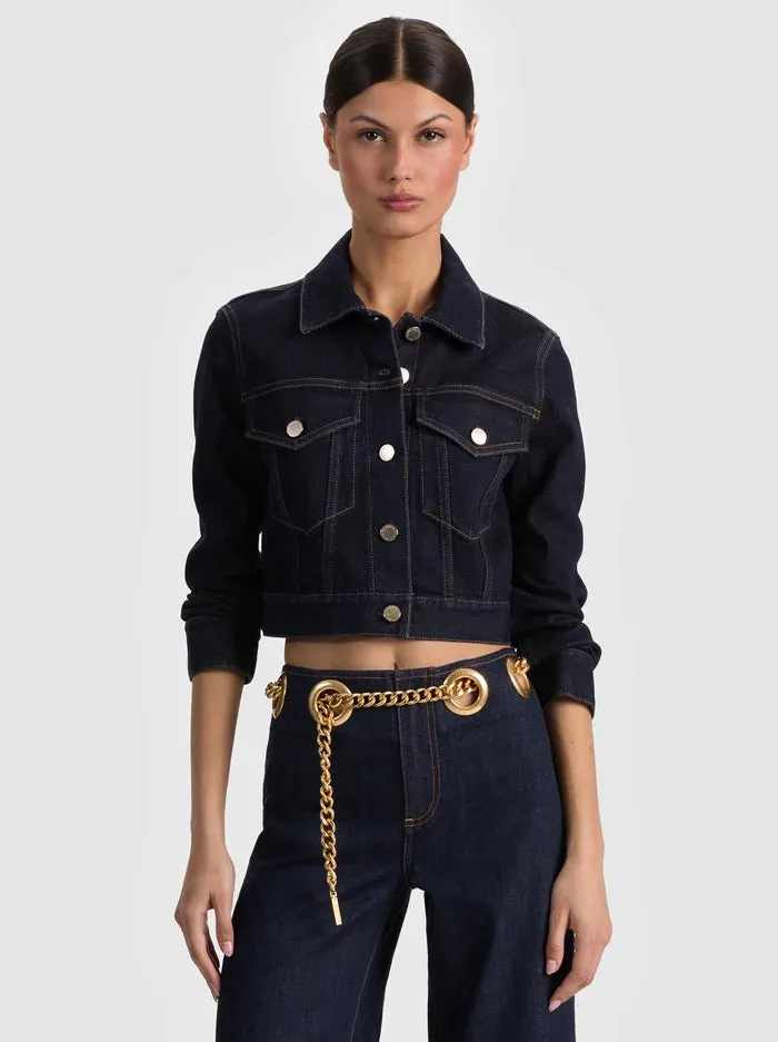 Alice + Olivia - Chloe Denim Jacket - Dark Rinse sold by Jessie Boutique