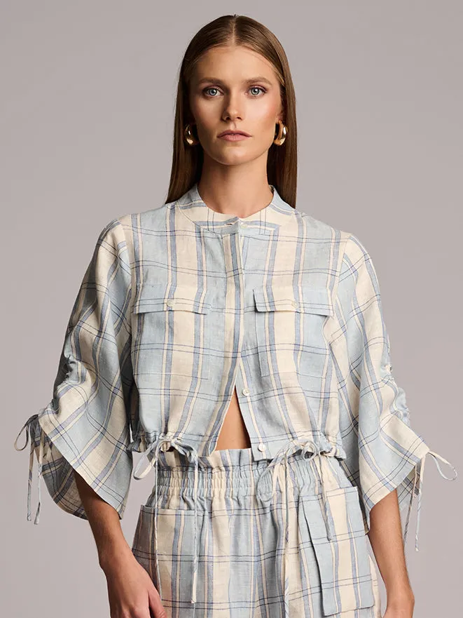 Hevron - Eva Linen Top - Blue Plaid sold by Jessie Boutique