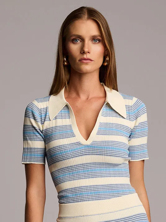 Hevron - Daisy Knit Polo - Blue Stripe sold by Jessie Boutique product image thumbnail 3