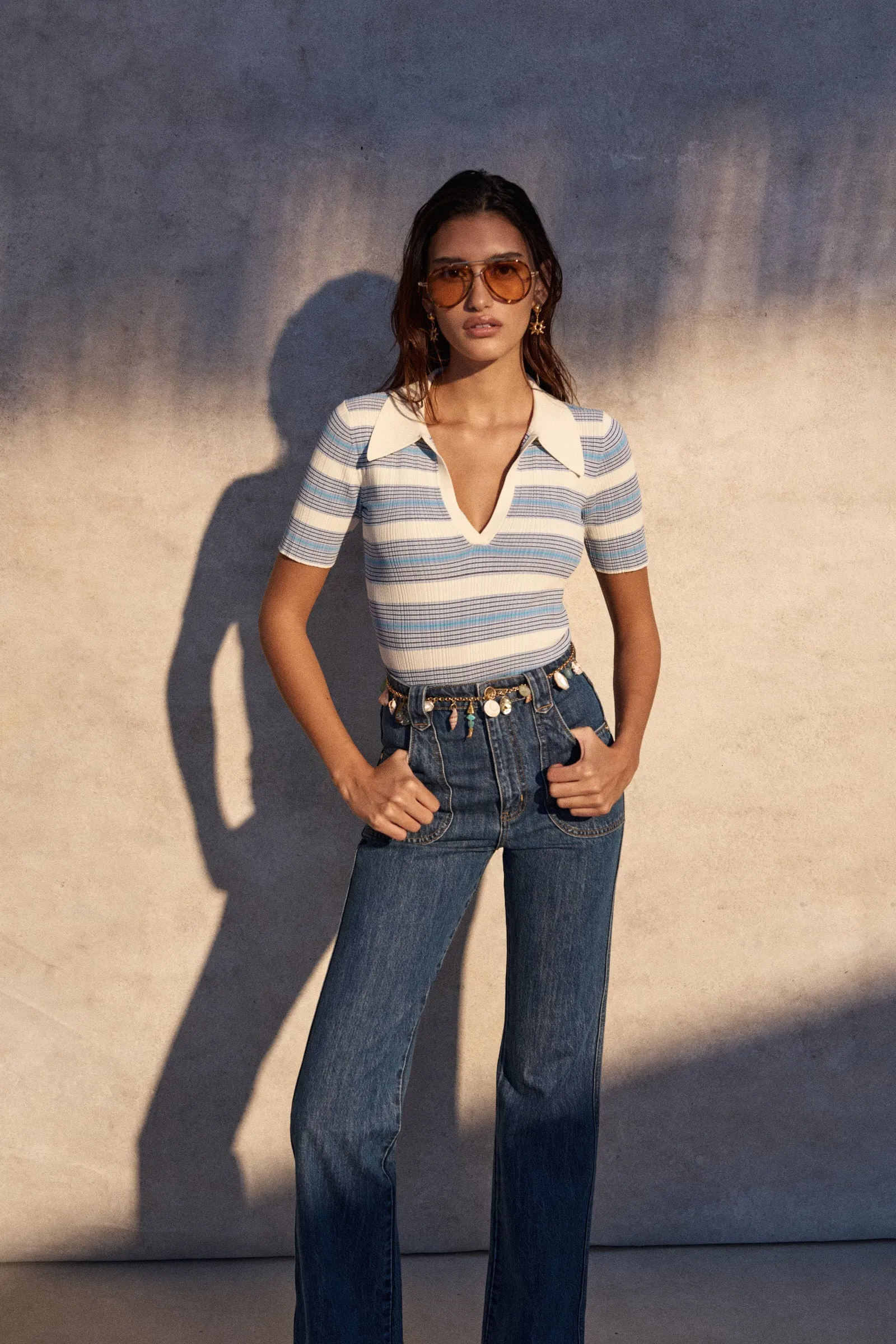 Hevron - Daisy Knit Polo - Blue Stripe sold by Jessie Boutique product image thumbnail 5