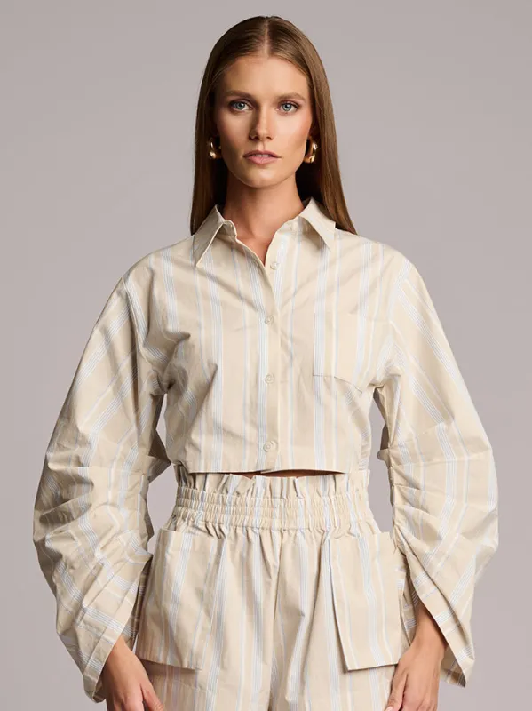 Hevron - The Raquel Top - Beige Stripe made by Jessie Boutique