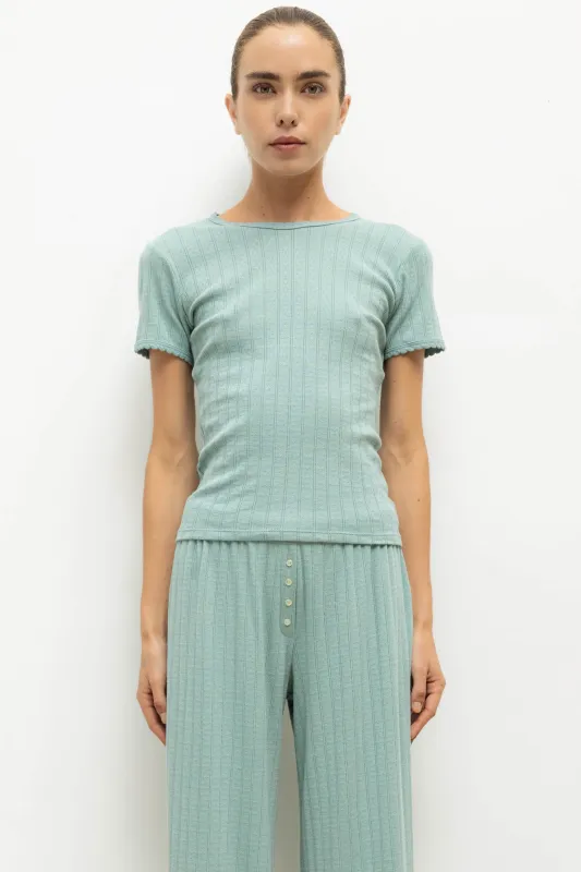 Leset - Pointelle Slim Fit Tee - Eucalyptus made by Leset