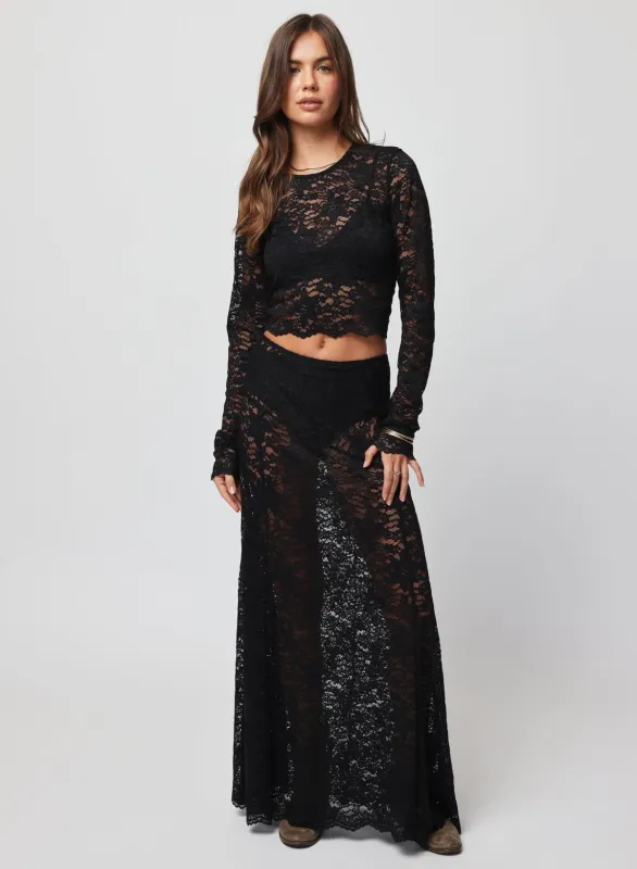 Stillwater - Lace Maxi Skirt - Black made by Jessie Boutique
