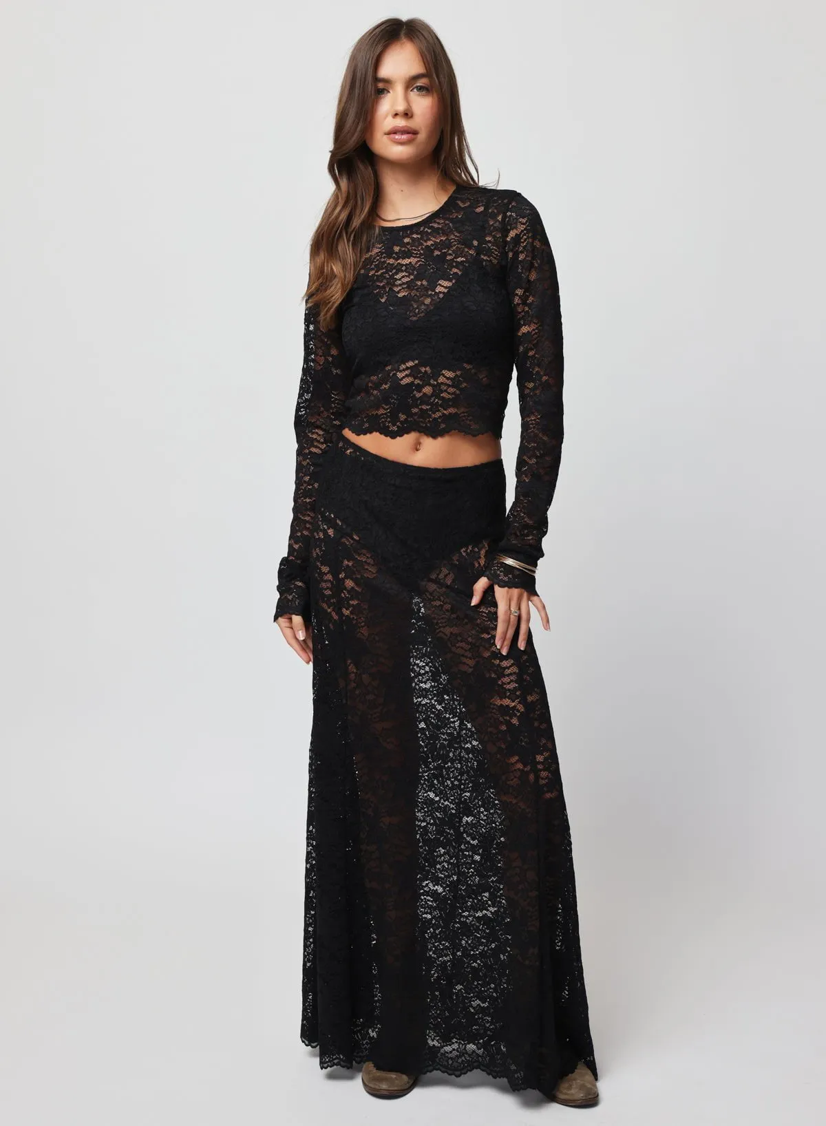 Stillwater - Lace Maxi Skirt - Black sold by Jessie Boutique