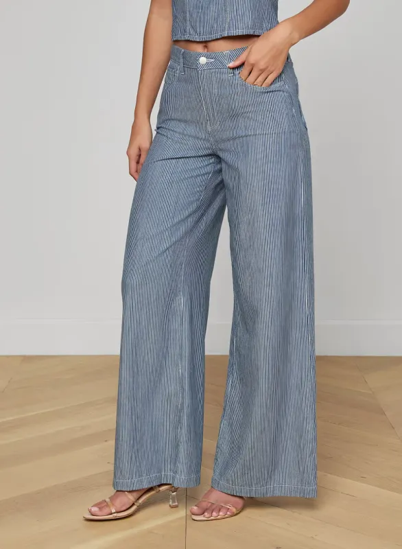 L’agence - Amara Wide-Leg Pant - Azure Blue Stripe made by L'AGENCE