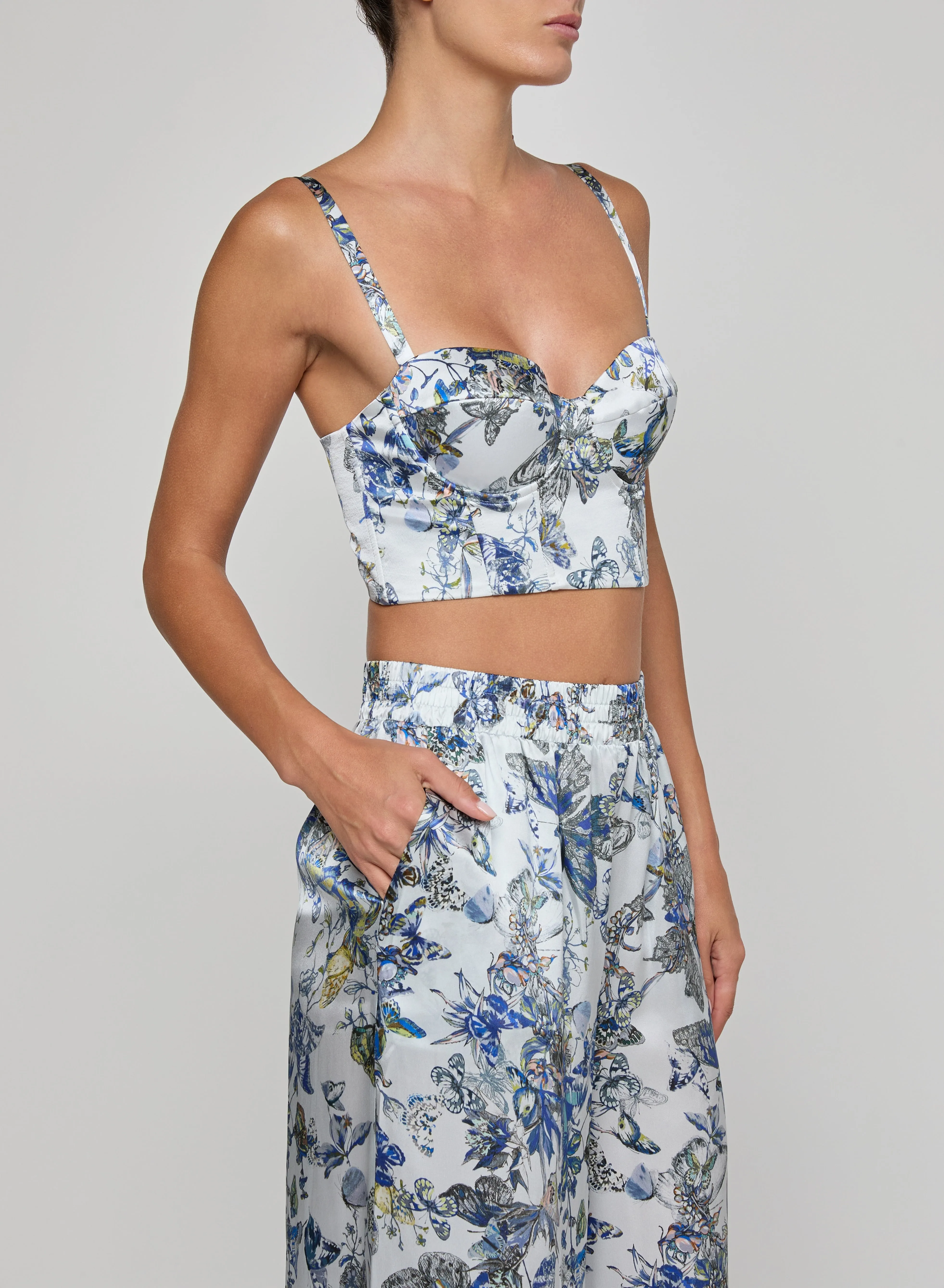 L’agence - Sonya Silk Bustier - Grey Multi Watercolor Butterfly sold by Jessie Boutique product image thumbnail 3