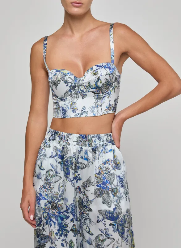 L’agence - Sonya Silk Bustier - Grey Multi Watercolor Butterfly made by L'AGENCE