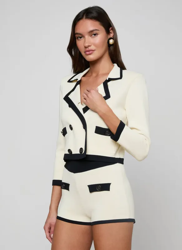 L'agence - Janu Cropped Knit Jacket - Vintage White/Black made by L'AGENCE