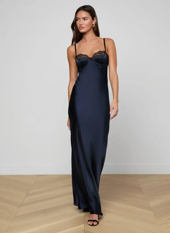 L'agence - Shayla Silk Lace Gown - Midnight made by L'AGENCE
