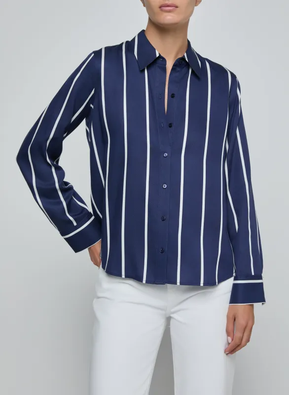 PRE ORDER | L'agence - Ellery Poplin Shirt - Midnight/White Stripe made by L'AGENCE
