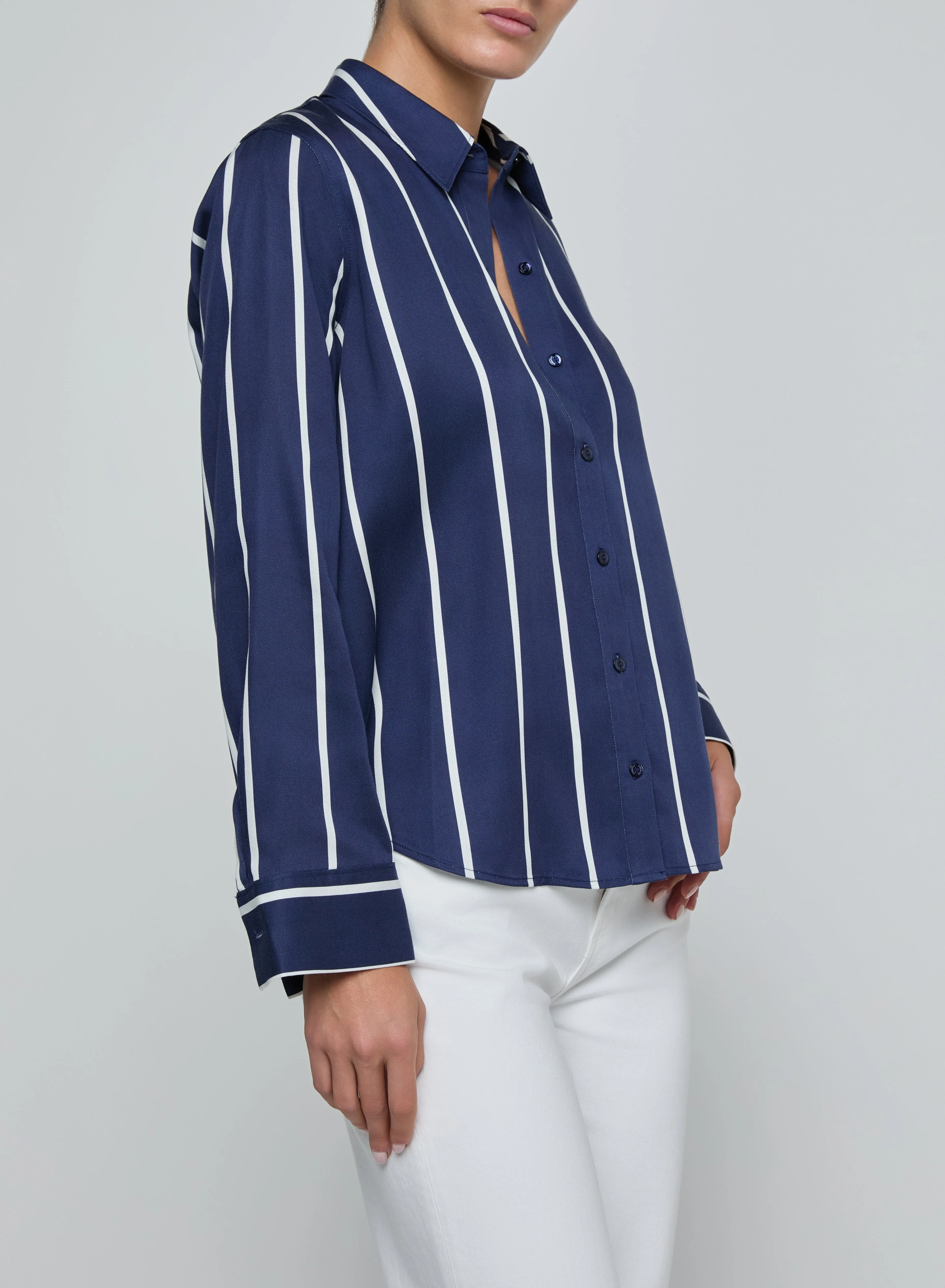 L'agence - Ellery Poplin Shirt - Midnight/White Stripe sold by Jessie Boutique product image thumbnail 3