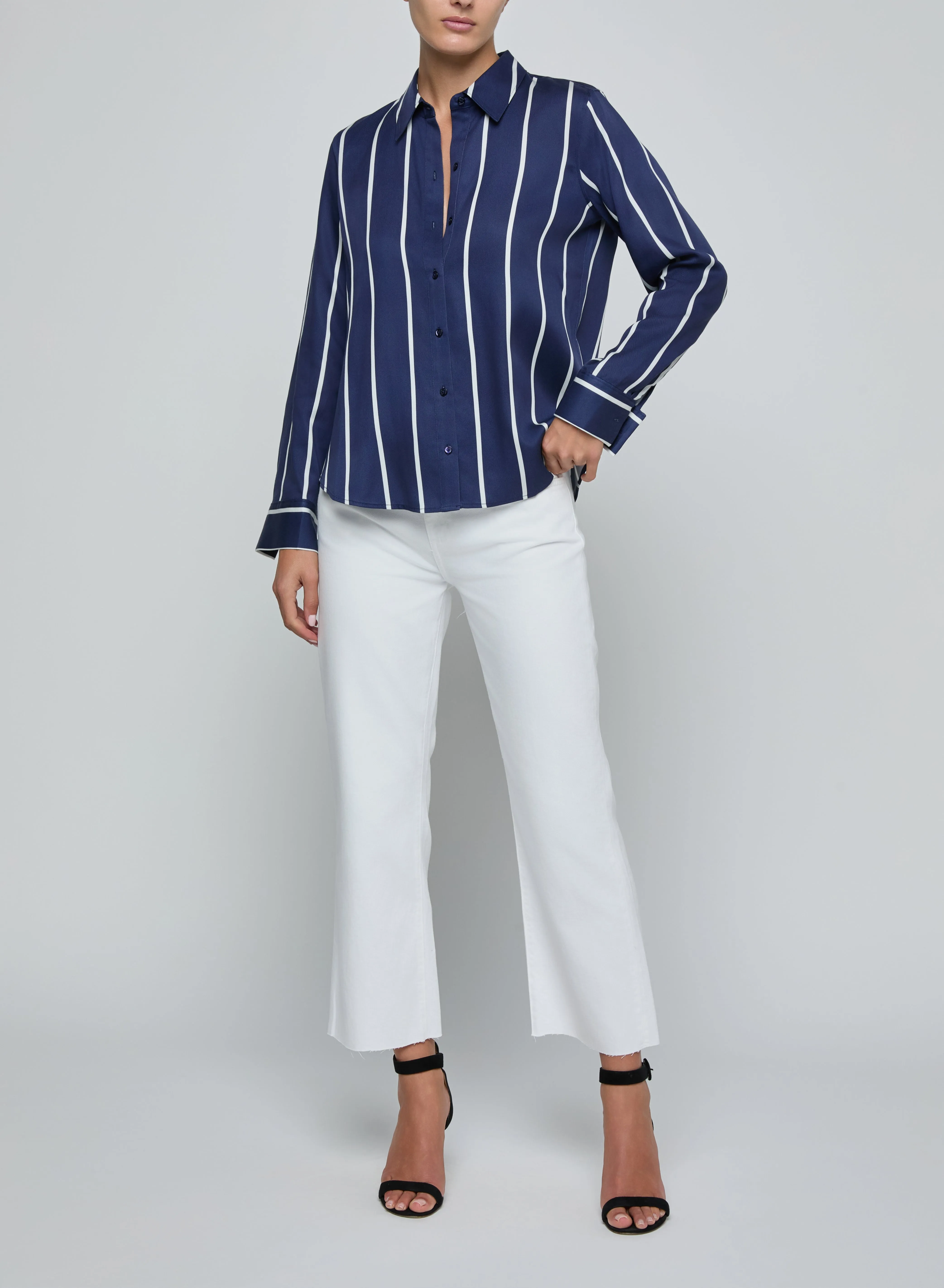 L'agence - Ellery Poplin Shirt - Midnight/White Stripe sold by Jessie Boutique product image thumbnail 4