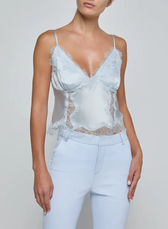 L'agence - Kimber Silk Lace Camisole - Pale Mist Blue made by L'AGENCE