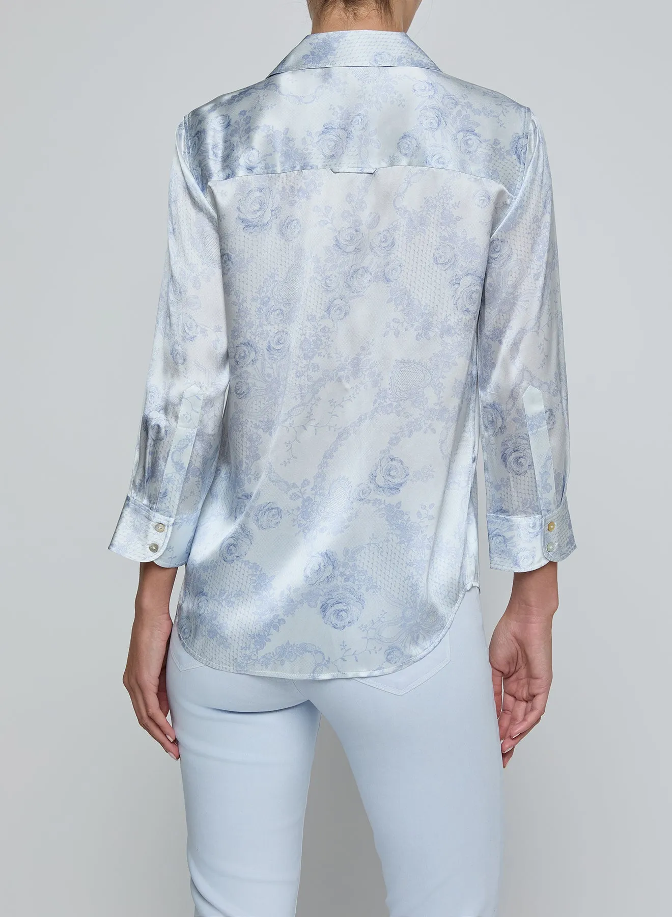 L'agence - Dani Silk Blouse - Ivory/Pale Mist Blue Lace Print sold by Jessie Boutique product image thumbnail 4