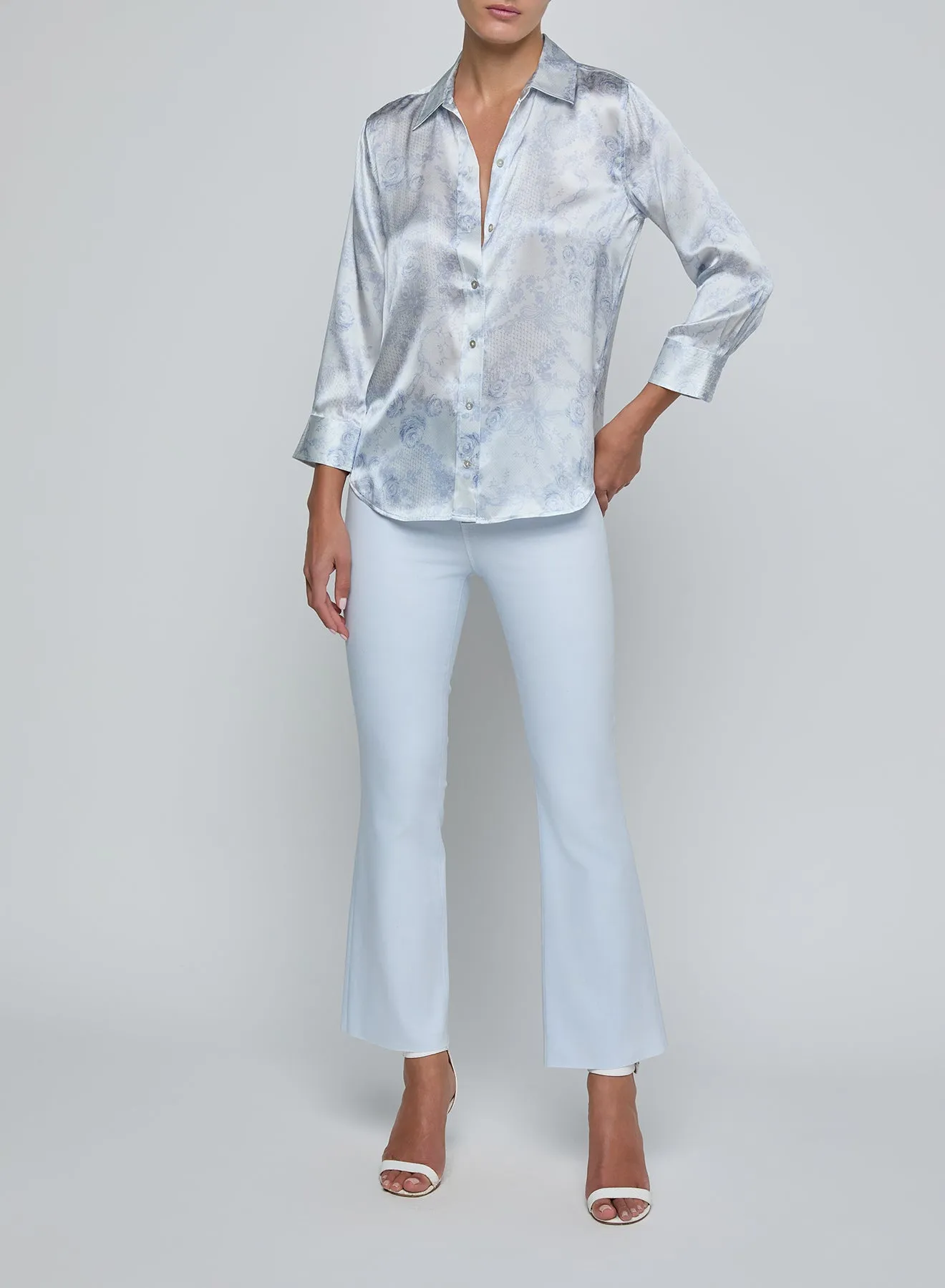 L'agence - Dani Silk Blouse - Ivory/Pale Mist Blue Lace Print sold by Jessie Boutique product image thumbnail 5