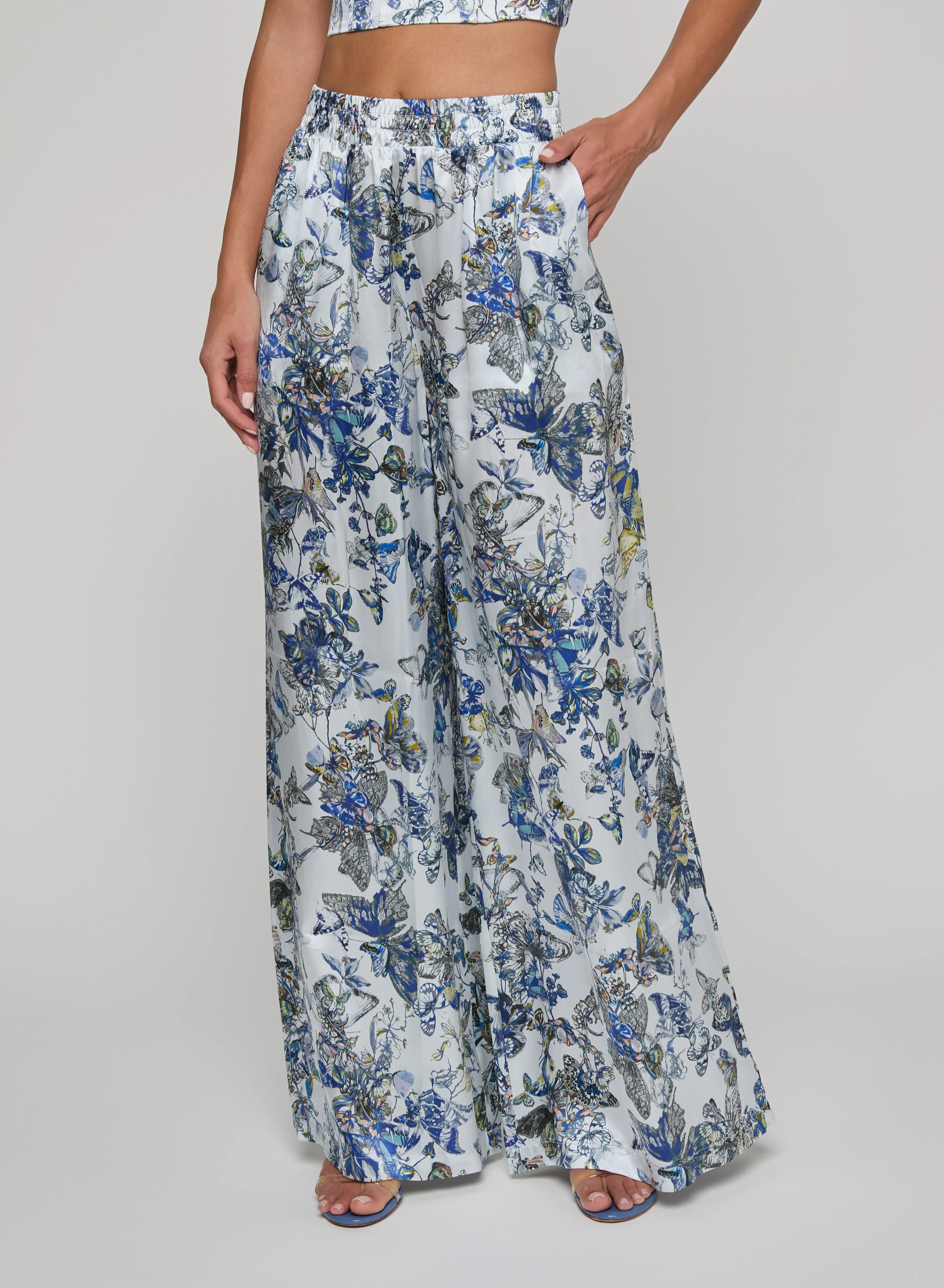 L'agence - Lillian Silk Wide-Leg Pant - Grey Multi Watercolor Butterfly sold by Jessie Boutique product image thumbnail 3