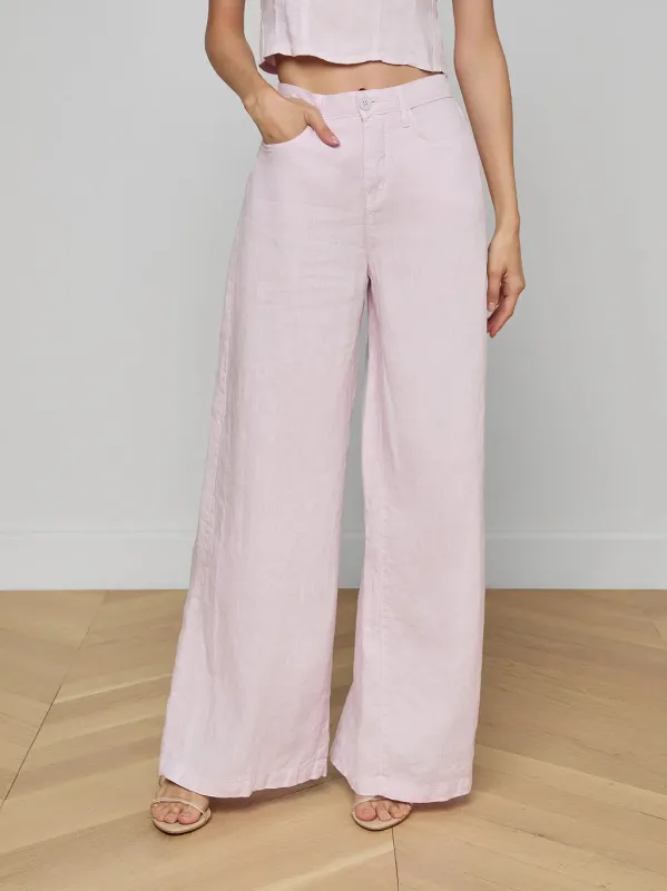 L'agence - Amara Linen Wide-Leg Pant - Icy Lilac made by L'AGENCE