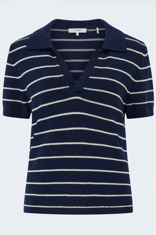 Frame - The Striped Easy Polo - Navy Multi made by Frame Denim