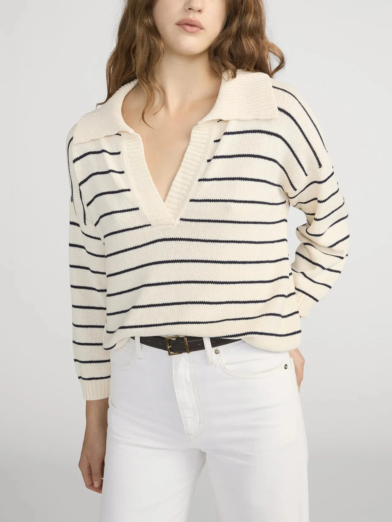 Frame - The Striped Easy Pullover - Cream Multi sold by Jessie Boutique