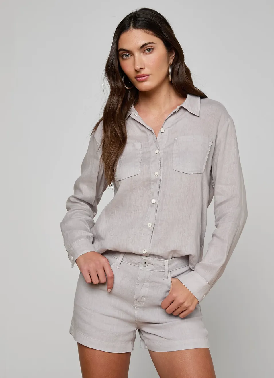 L'agence - Isla Linen Shirt - Light Pewter sold by Jessie Boutique product image thumbnail 2