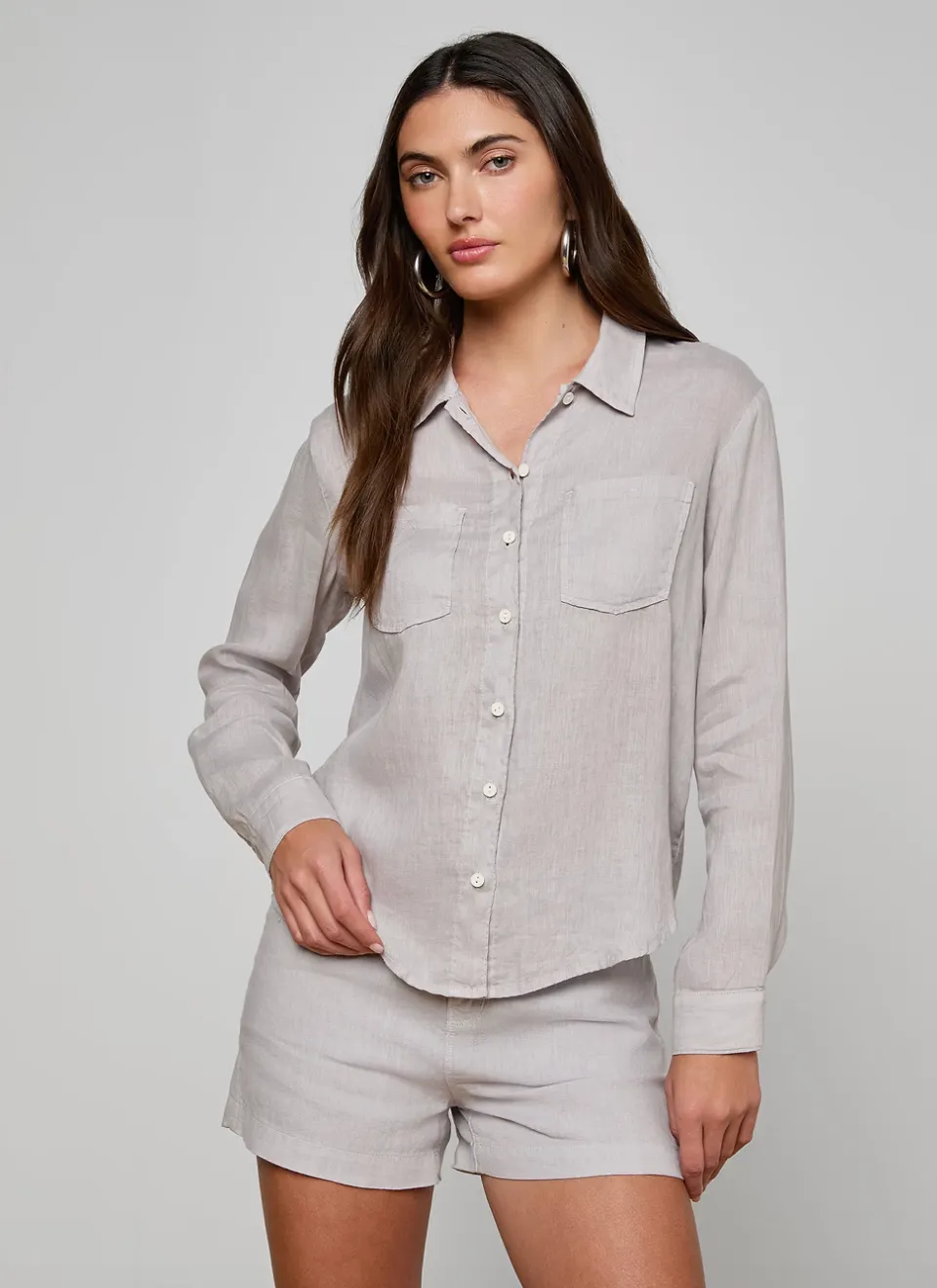 L'agence - Isla Linen Shirt - Light Pewter sold by Jessie Boutique