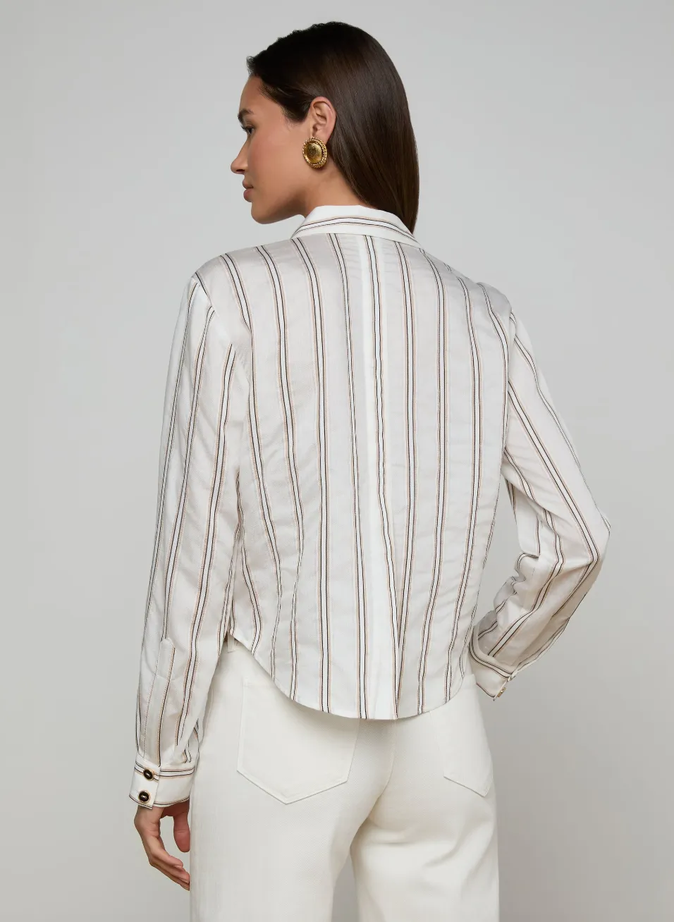 L'agence - Cosette Button-Down Shirt - Ivory/Khaki/Black Stripe sold by Jessie Boutique product image thumbnail 3