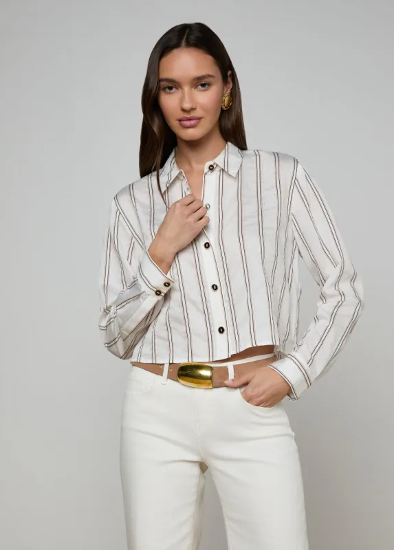 L'agence - Cosette Button-Down Shirt - Ivory/Khaki/Black Stripe made by L'AGENCE