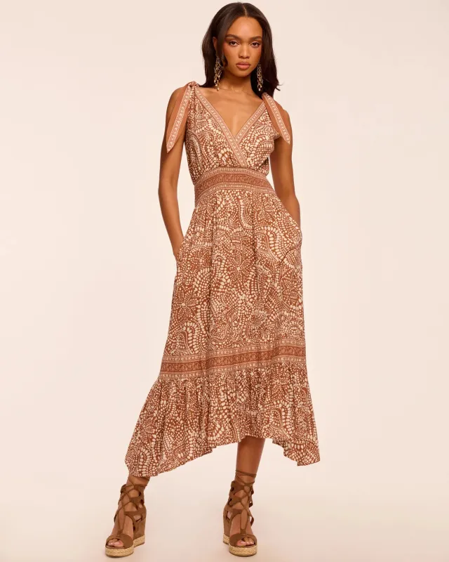 Ramy Brook - Mariam Smocked Waist Midi Dress - Coffee Dot made by Ramy Brook
